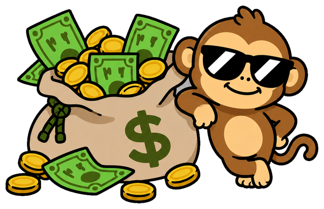 APERICH in sunglasses beside a bag full of cash