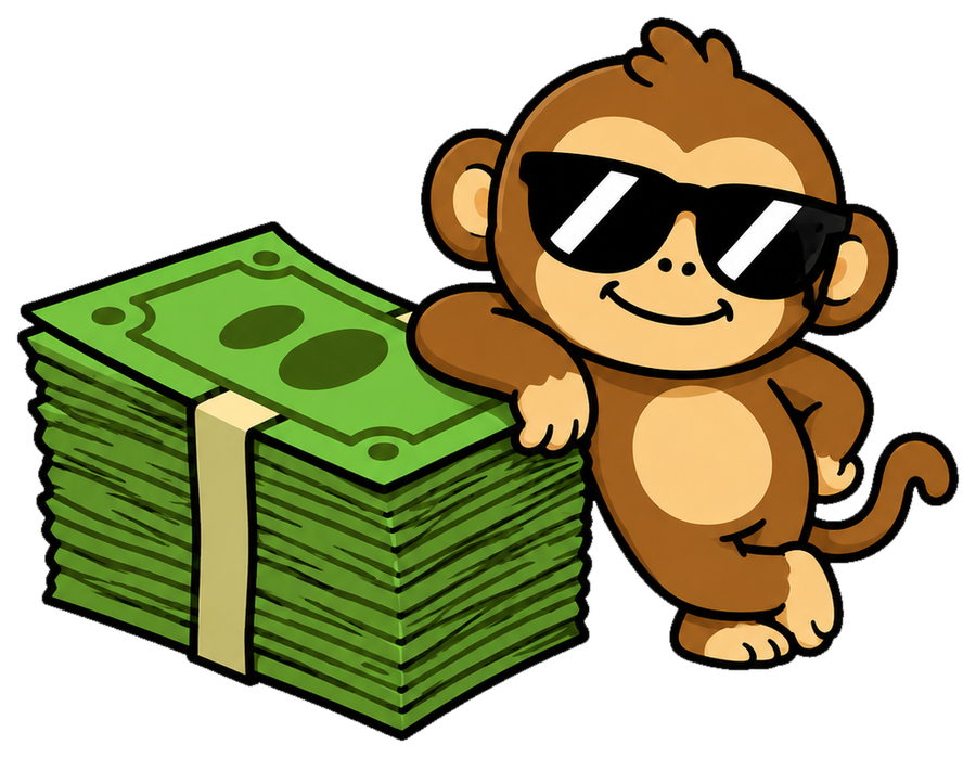APERICH leaning on a giant stack of money